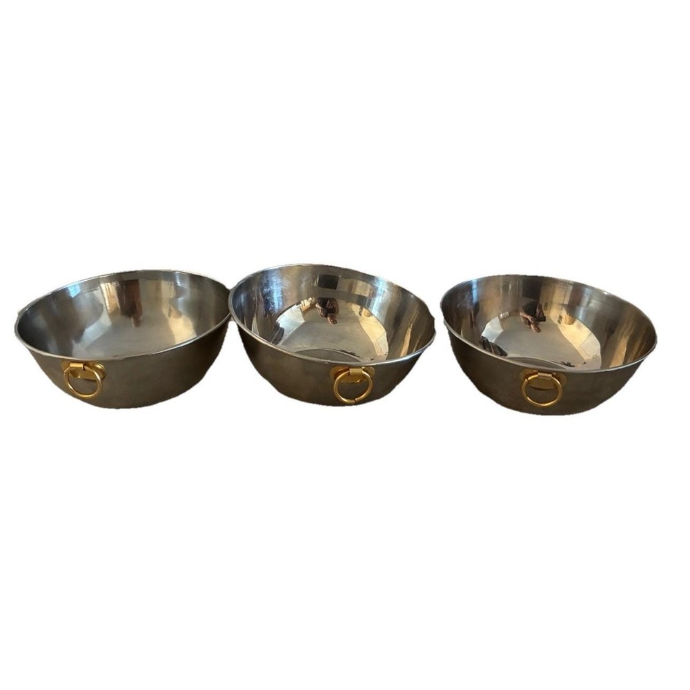 Vintage Bowls Stainless Steel Gold Thumb Ring Mixing Serving Ice 6x2.5" Set of 3
